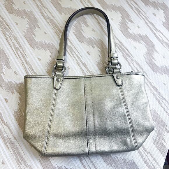 Coach Leah Metallic Gold Small Top-Handled Leather Tote Purse Handbag 42416 - Picture 4 of 11